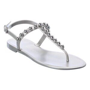 Stuart Weitzman Goldie Silver Stud Jelly T-strap Sandals Women’s Size 8 …